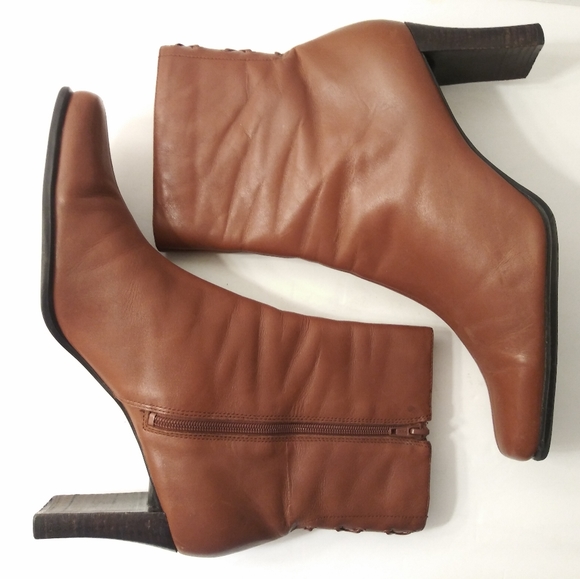 Shoes - LEATHER SQUARE TOE BOOTS - DARK TAN